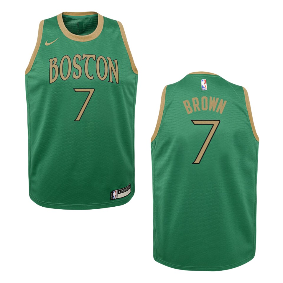 Youth Boston Celtics Jaylen Brown #7 City 2019-20 Kelly Green Swingman Jersey 2401FFXQ